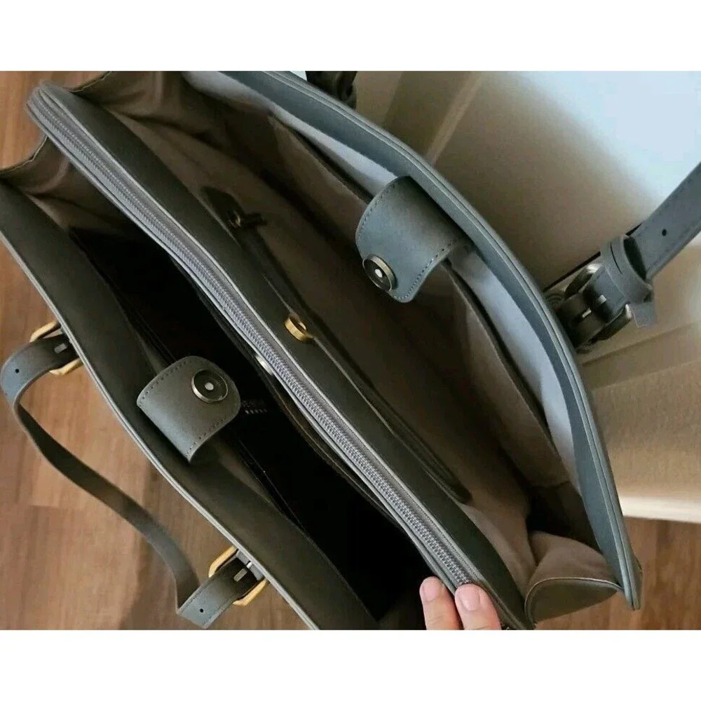 Laptop Bag Briefcase For Women Work Tote Leather Purse Gray Lots Of Pockets - Picture 4 of 16